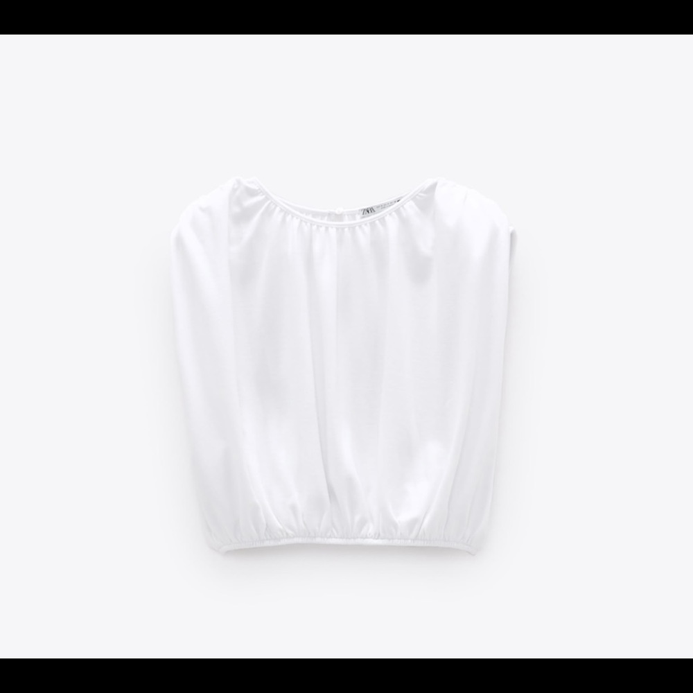 NWT Zara white shoulder pad cropped shirt M
